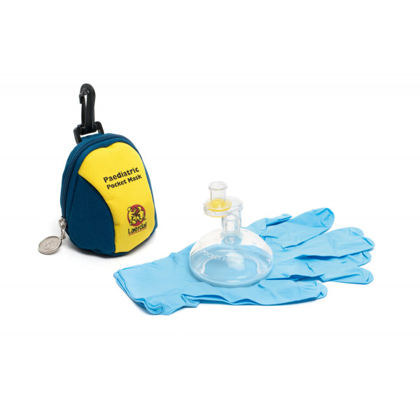 Kieszonkowa maska do resuscytacju dzieci w zółto-niebieskim miękkim etui